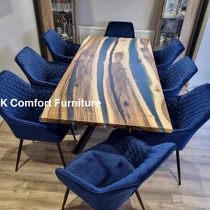 Blue river epoxy Table, Live Edge Table , Epoxy Ocean River , Natural Wood ,Dining table, Wood Epoxy Table, Blue Walnut Table, Ocean Table