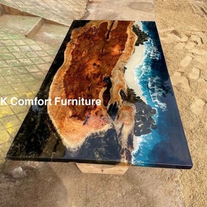 Sea waves epoxy Table, Live Edge Table, Epoxy Ocean Table, Natural Wood table ,Dining table, Wood Epoxy Table, Beach Epoxy table , Resin Top