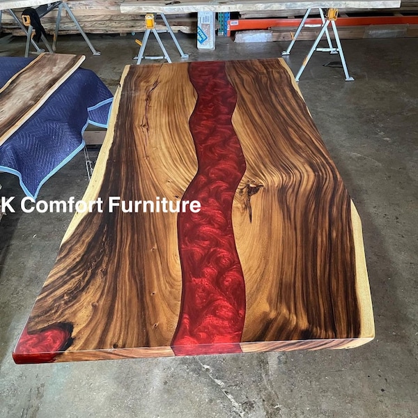 Luxury Red Epoxy Table / Live Edge wooden  Table / Epoxy River table / Natural Wood / Red Dining table / Red Resin Table / resin table top