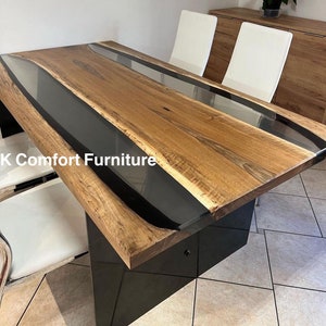 epoxy resin Table Clear black , Live Edge Table , Epoxy Ocean River , Natural Wood , Black Dining table, Wood Epoxy Table, Black Resin Table