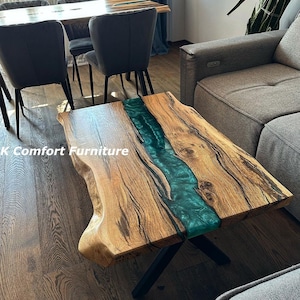 Live Edge Epoxy Tisch, Türkis Epoxy Tisch, Epoxy Ocean River Tisch, Naturholz, Blau Esstisch, Holz Epoxy Tisch, Blauer Harztisch