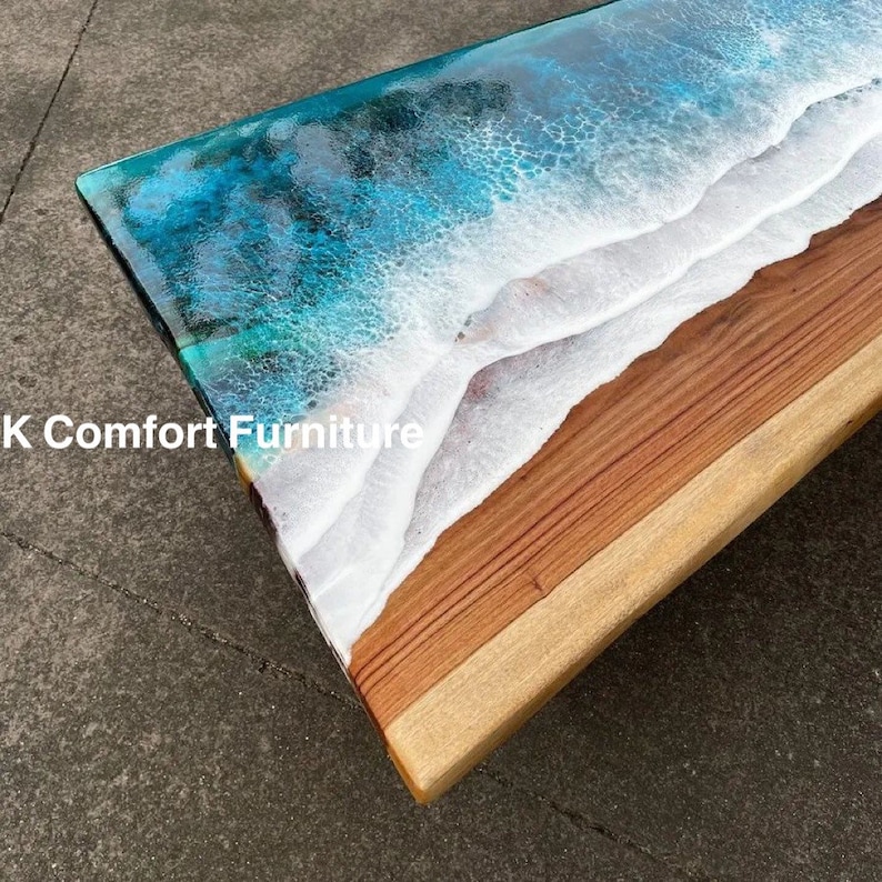 Ocean Waves Epoxy Table, Live Edge Table, Sea Ocean Table, Natural Wood ...