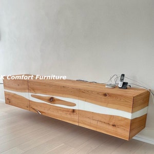 TV Unit / Modern Buffet Cabinet / Walnut and White Epoxy Cabinet /TV Unit / Modern Buffet Cabinet / Acacia wood Credenza/ Handmade Product