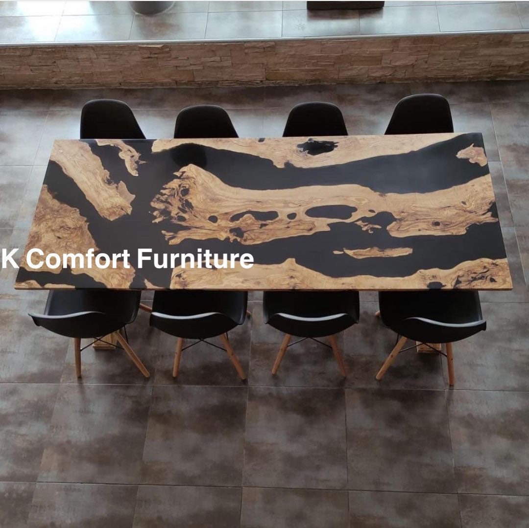 Solid Black Epoxy Table, Live Edge Table, Ocean River Table, Natural ...