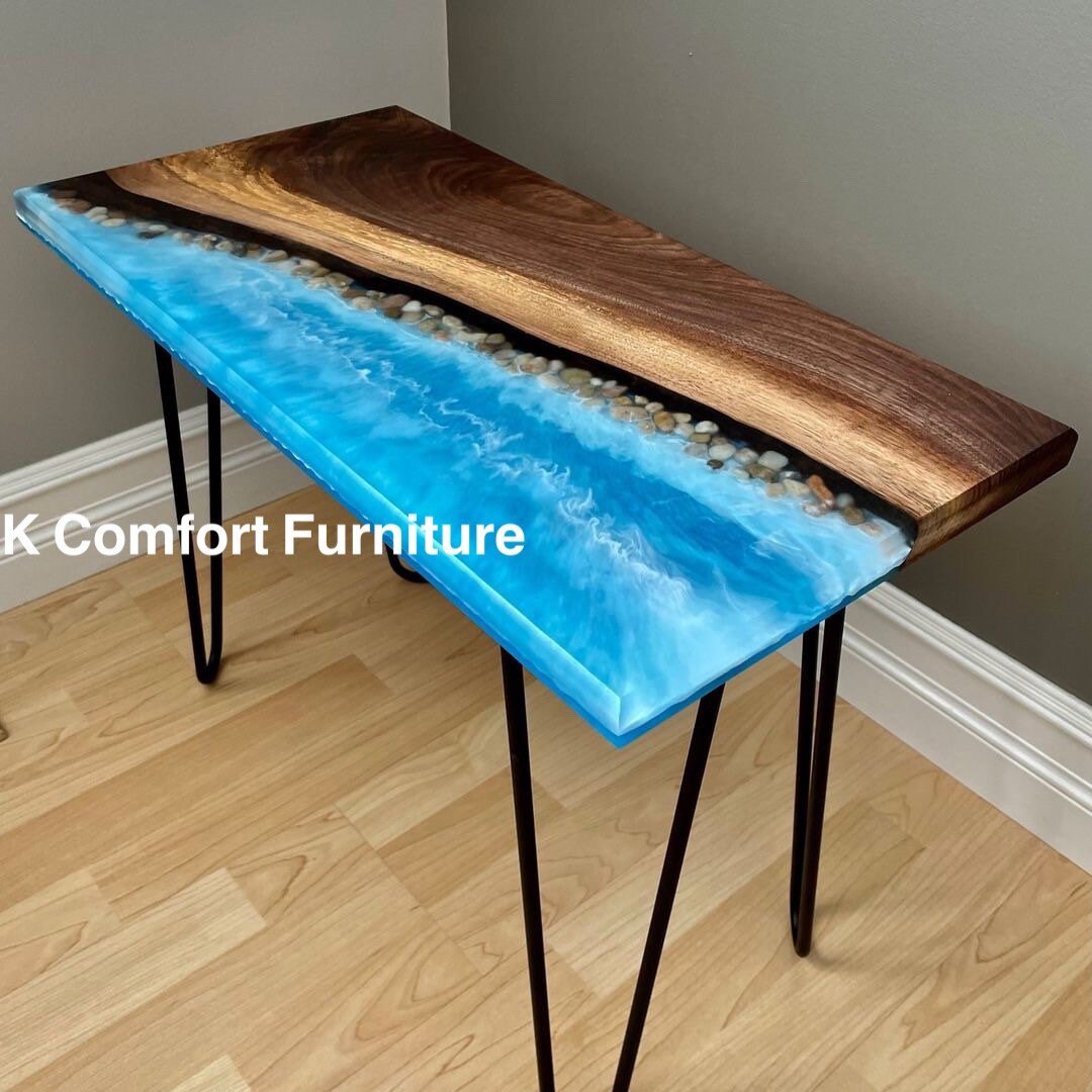 Ocean Epoxy Table, Live Edge Wooden Table, Ocean River Epoxy Table ...