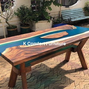 Blue epoxy Table, Live Edge Table , Epoxy Ocean River , Natural Wood ,Dining table, Wood Epoxy Table, Walnut blue  Table, Ocean Table