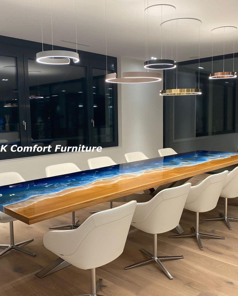 Ocean Epoxy Table/ Live Edge Wooden Table/ Epoxy Waves Table/ Natural ...