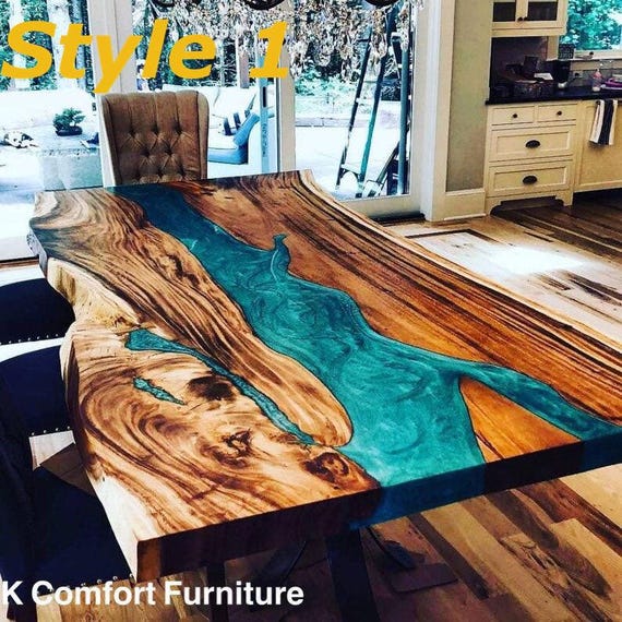 Türkis Epoxy Fluss Tisch, Live Edge Akazienholz, Sondergrößen
