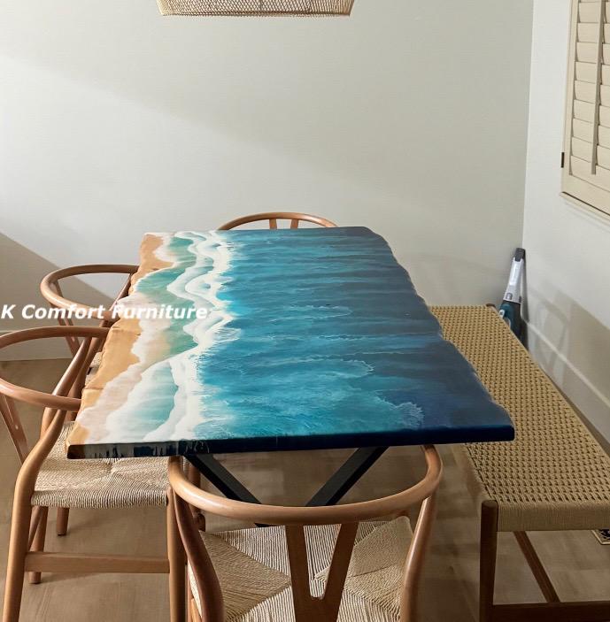 Sea waves epoxy Table / Live Edge Wooden Table / Epoxy Waves Table / Natural Wood Dining table / Wood Epoxy Table / Ocean Resin Table tops