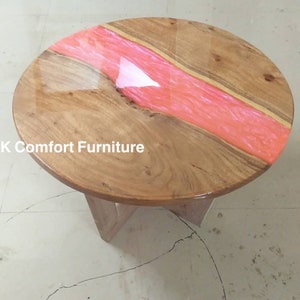 Pink Round Epoxy Table , Live Edge Wooden Table, Epoxy Ocean River , Walnut Table , Dining table, Wood Round Epoxy Table, Pink Resin Table
