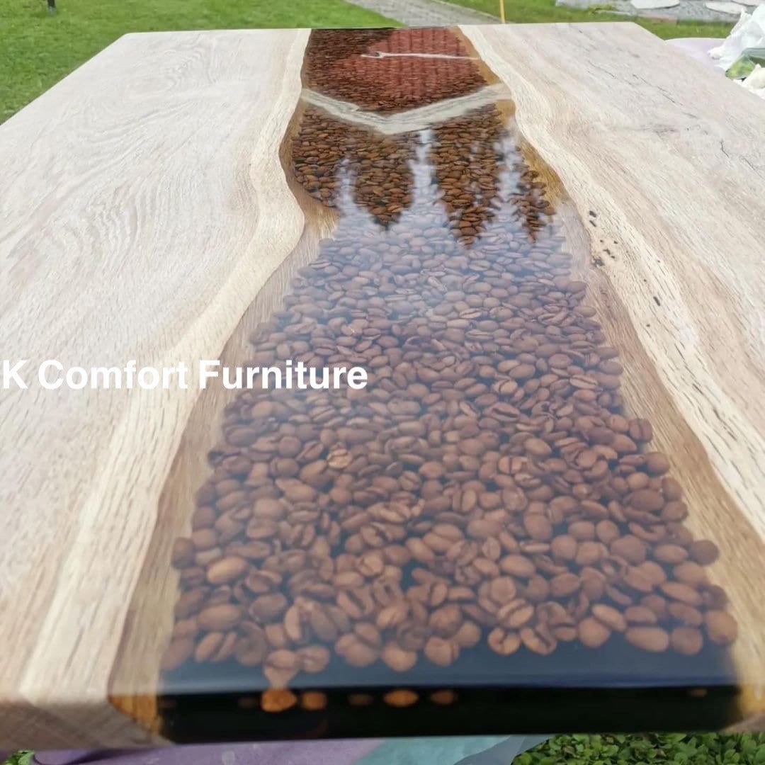 Coffee Beans Epoxy Table Live Edge Table Epoxy Ocean River Etsy