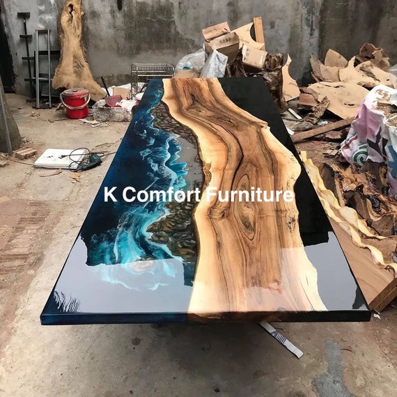 ナイトシーエポキシテーブル、ライブエッジテーブル、エポキシ