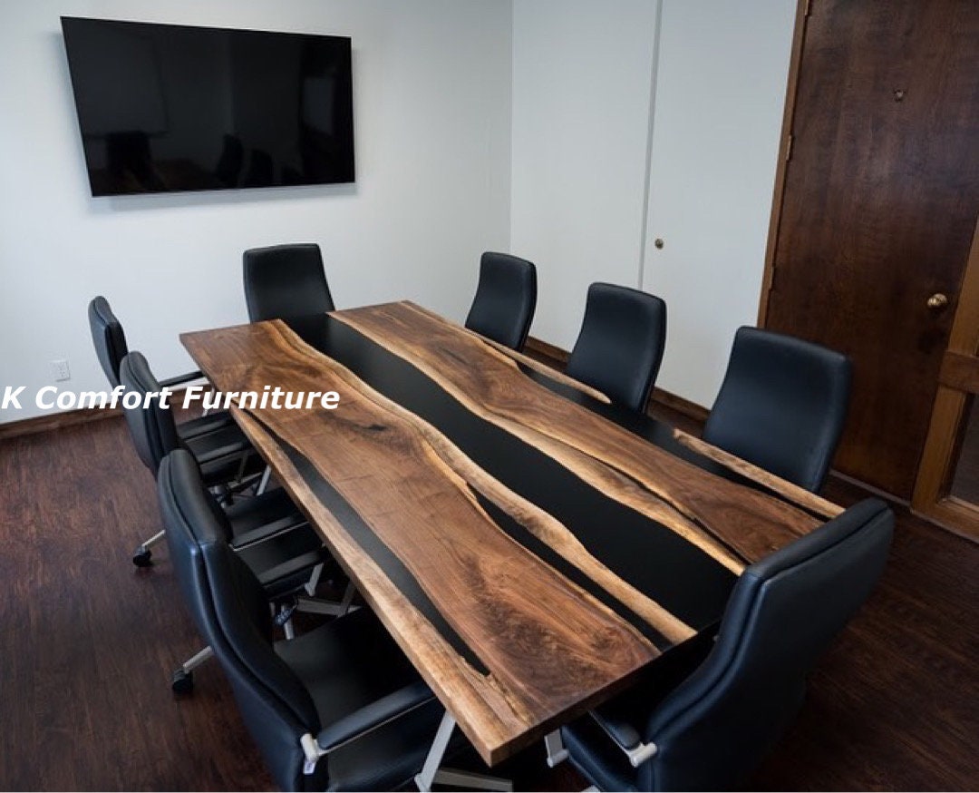 Black Office Epoxy Table Live Edge Wooden Table Epoxy Ocean River Natural Wood Dining Table Walnut Epoxy Table Black Dining Table Top Etsy