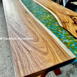 Ocean epoxy Table, Live Edge Wooden Table, Epoxy Ocean River , Natural Wood , Dining table, Wood Epoxy  Table, sea waves Resin Table