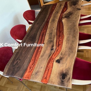 Luxury Copper epoxy wooden Table, Live Edge Table , Epoxy Ocean River , Natural Wood ,Dining table, Wood Epoxy Table, copper Resin Table