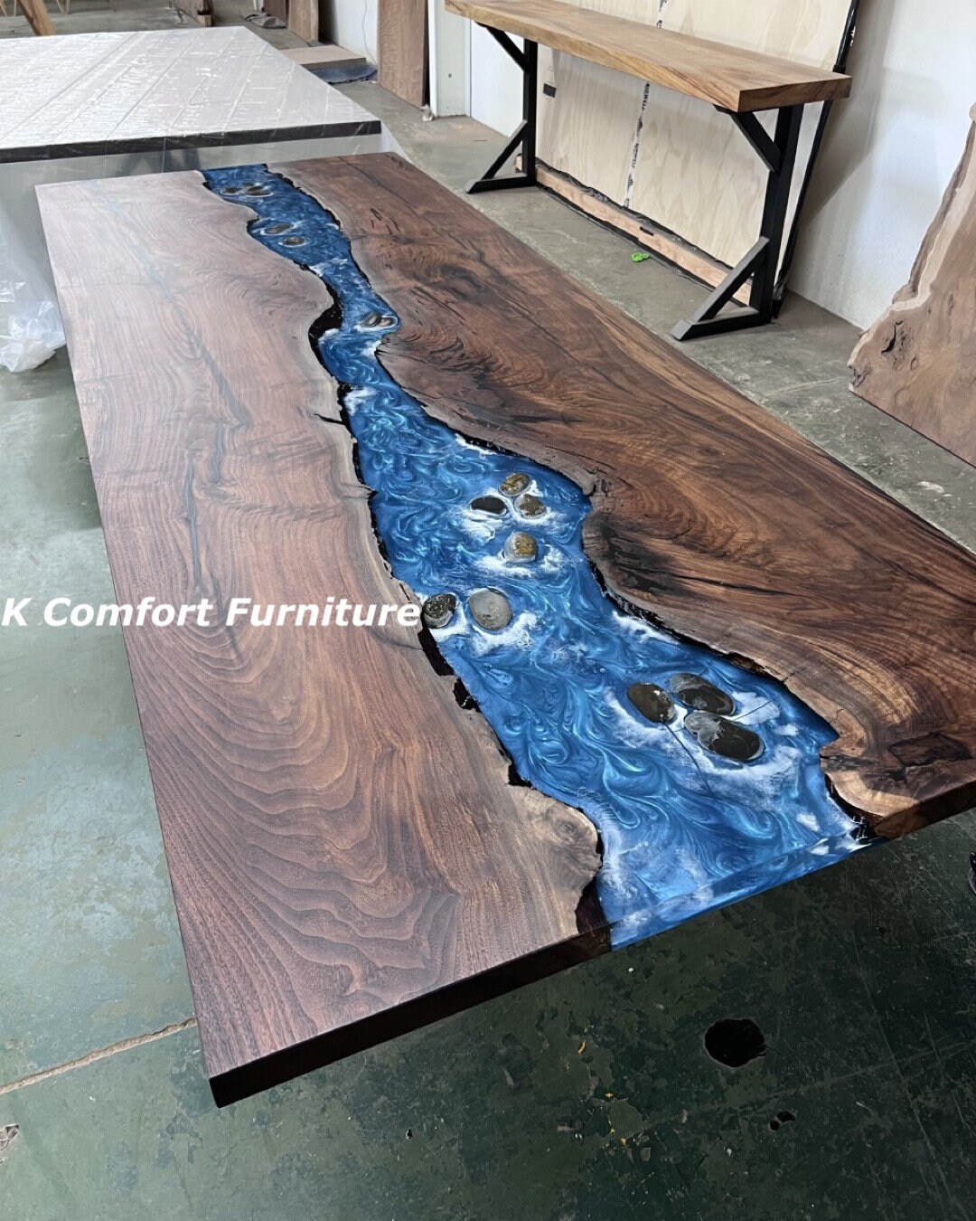 Ocean Epoxy Table, Live Edge Wooden Table, Epoxy Ocean River , Natural ...