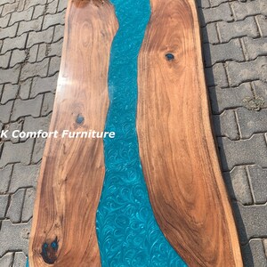 Live Edge Wooden Table, Turquoise epoxy Table, Epoxy Ocean River Table, Natural Wood ,Dining table, Wood Epoxy Table, Blue Resin Table