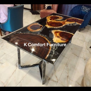 Black waves epoxy Table, Live Edge Wooden Table, Epoxy Ocean River , Natural Wood ,Dining table, Wood Epoxy Table, Black Resin coffee Table,