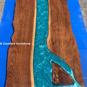 高級ブルーエポキシリバーテーブル/ライブエッジ木製テーブル/エポキシオーシャンリバーテーブル/天然木ダイニングテーブル/コーヒーテーブル/エンドテーブルトップ