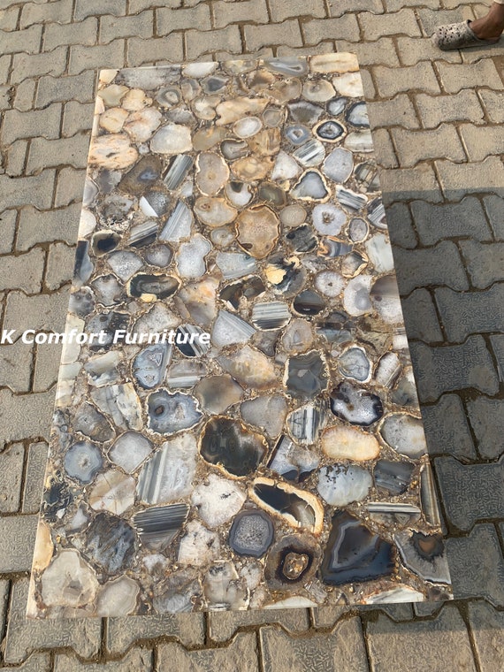 Grey Agate Table Top / Natural Agate Table / Agate Stone Table / Agate Table Desk Home Decor / Interior Gift / Agate Dining Table/