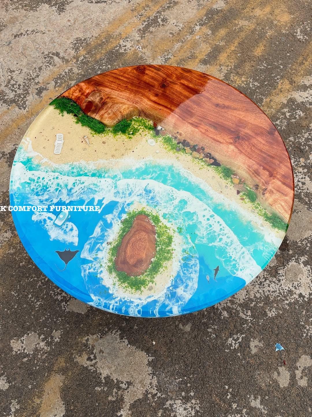 Beach Epoxy Table / Live Edge Wooden Table/ Epoxy Ocean River Table ...