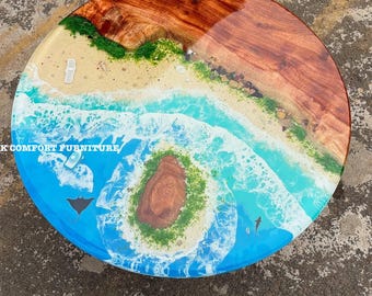 Beach Epoxy Table / Live Edge Wooden Table/ Epoxy Ocean River Table/ Natural Wood Dining Table/ Custom Handmade Table/ Coffee Table Top