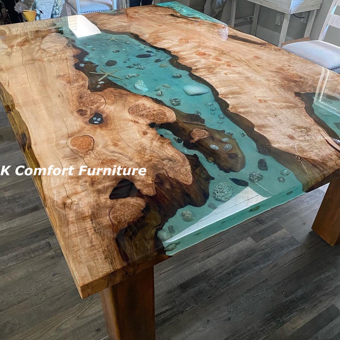 Acacia Wood Ocean Epoxy River Table, Live Edge Dining Table - Etsy