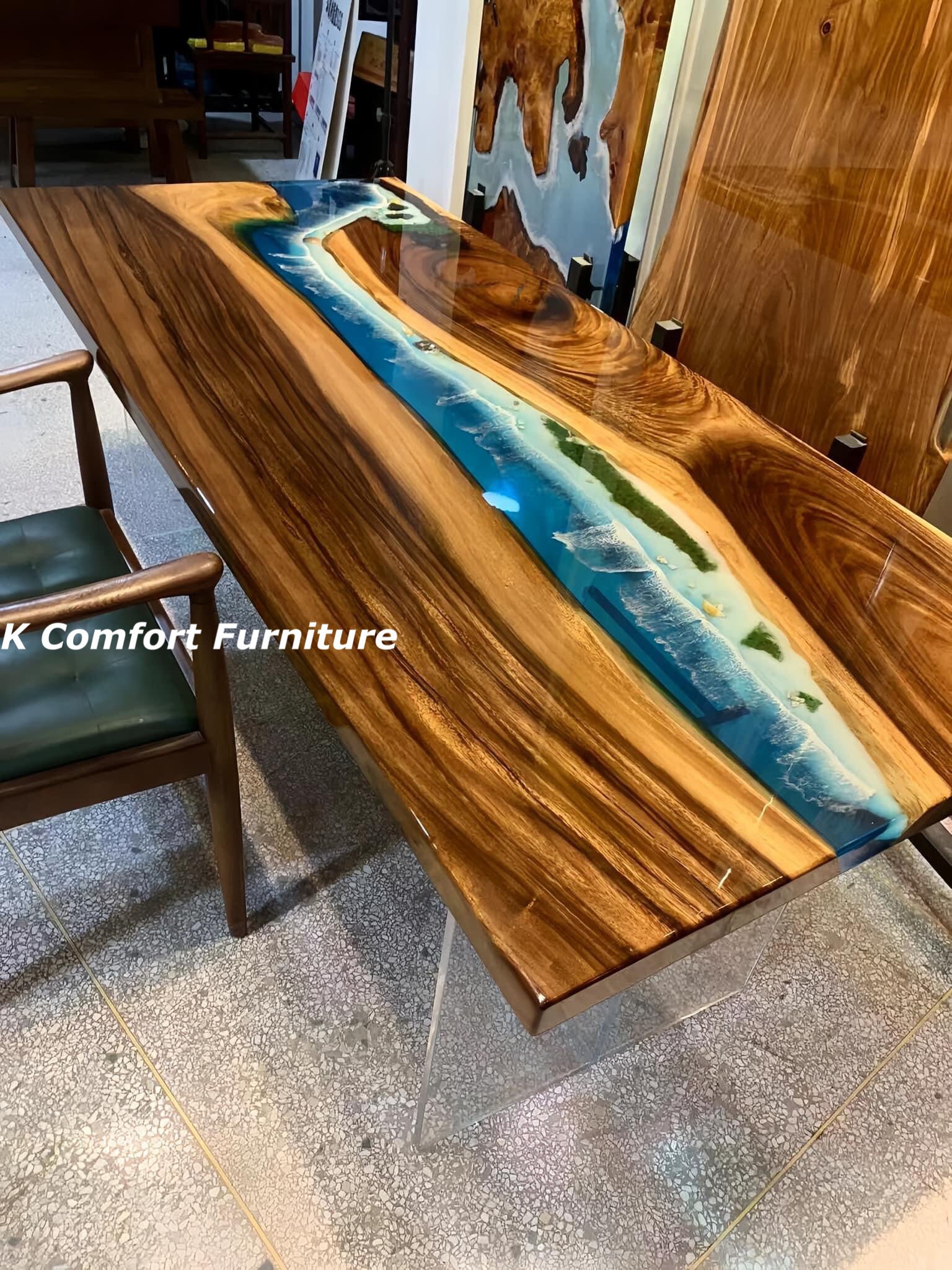 Acacia Wood Ocean Epoxy Table, Live Edge Resin Dining Table - Etsy