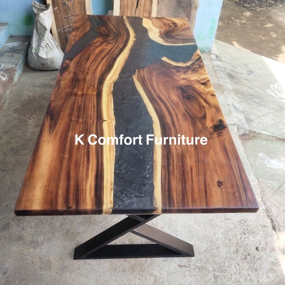 Black Metallic Epoxy Table Live Edge Wooden Table Epoxy Ocean