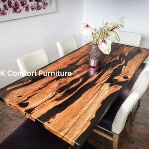 Transparent black epoxy Table, Live Edge Table , Epoxy Ocean River , Natural Wood , Clear Dining table, Wood Epoxy Table, Black Resin Table