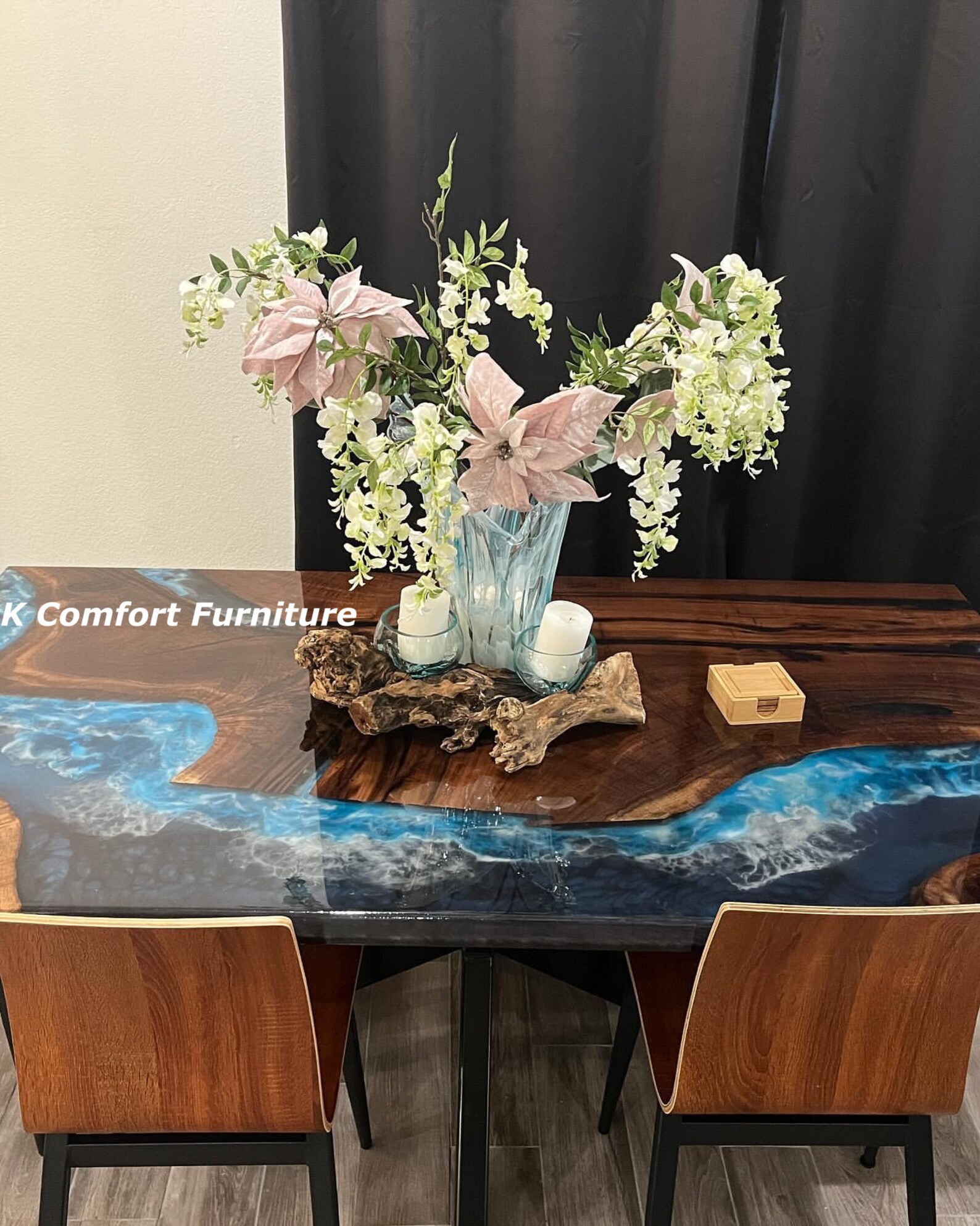 Blue Ocean Epoxy Table, Live Edge Acacia Wood Coffee Table - Etsy