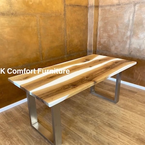 Weißer Epoxy Tisch, Live Edge Holztisch, Epoxy River, Naturholz, Esstisch, Holz Ozean Epoxy Tisch, weißer Harztisch