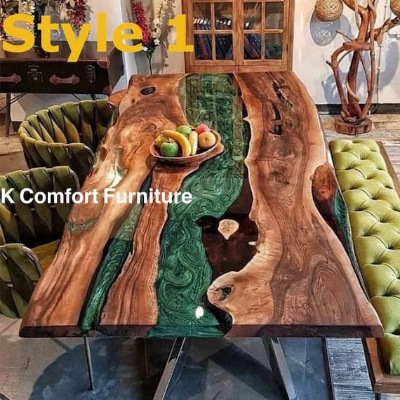 Green Epoxy Table Live Edge Table Epoxy Ocean Table Natural Wood Table Dining Table wood Epoxy Table epoxy Table Green Resin Top Etsy
