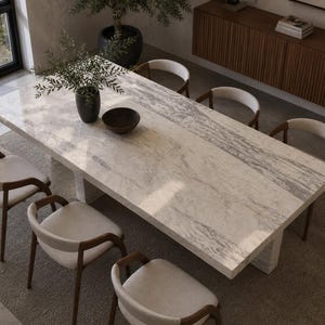 Mesa de comedor moderna de mármol blanco, mesa de comedor rectangular de piedra, mesa de cocina moderna minimalista de mármol, tablero de comedor hecho a mano a medida /