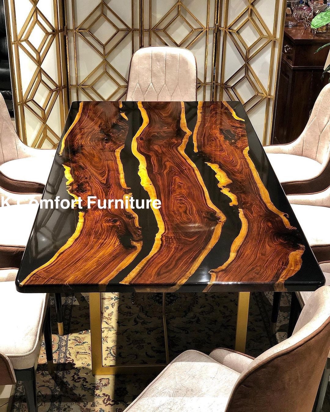 Black Epoxy Table, Live Edge Table, Ocean River Table, Natural Wood ...