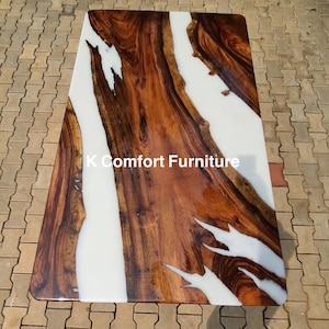 Weißer Epoxy Tisch, Live Edge Holztisch, Epoxy River, Naturholz, Esstisch, Holz Ozean Epoxy Tisch, weißer Harztisch, Beistelltischplatte