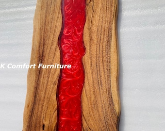Red luxury epoxy Table, Live Edge Table , Epoxy River table ,Natural Wood , Red Dining table,Epoxy Table, Red Resin Table, Kitchen table top