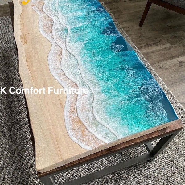 Sea waves epoxy Table/Epoxy Ocean Table/Live Edge Table / walnut Wood table / Dining table/ Wood Epoxy Table/ Beach table /Resin table top