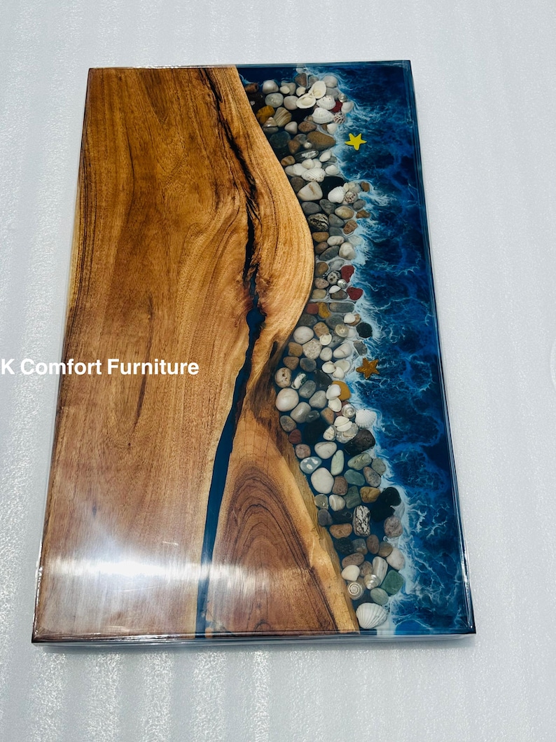 Acacia Wood Epoxy Ocean Table, Live Edge Resin River Table - Etsy