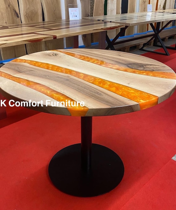 Orange Round Epoxy Table Live Edge Wooden Table Epoxy Ocean Etsy