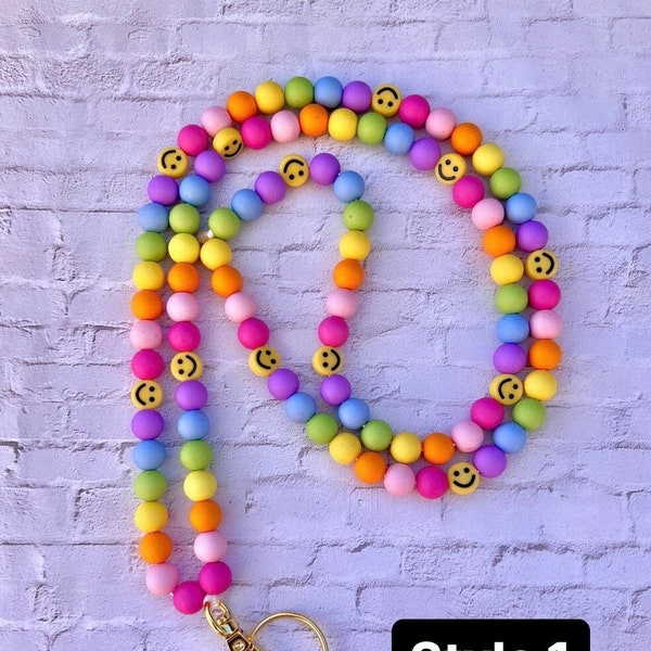 Custom Rainbow Smiley Teacher Lanyards