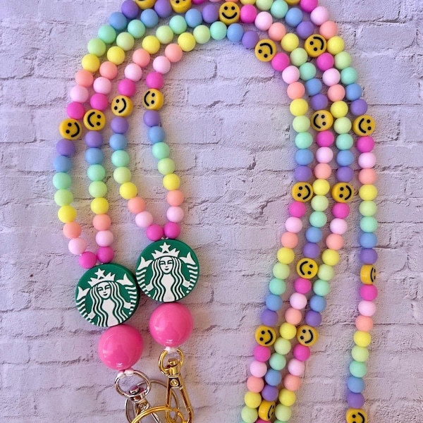 Rainbow Caffeinated Teacher Lanyards