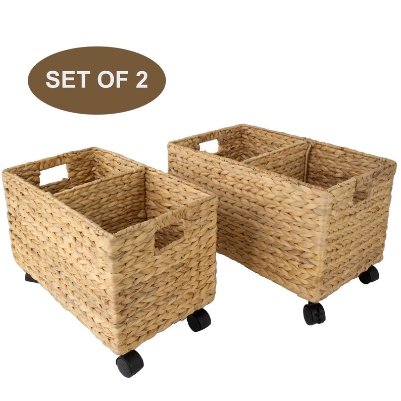 Woven Storage Baskets on Wheels set 2 Etsy