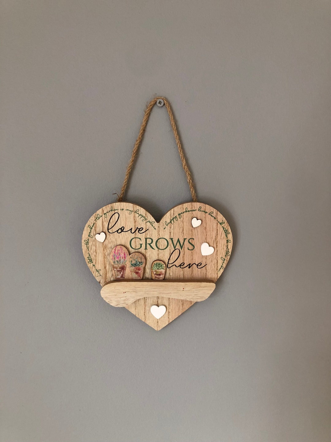 Wooden Heart Shape Sign With 3D Embellishments Love Grows - Etsy