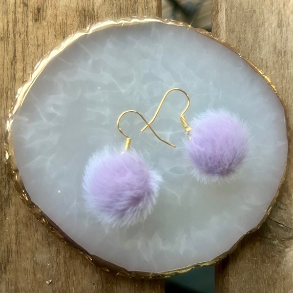 Handmade Fluffy Pom Pom Earrings - purple