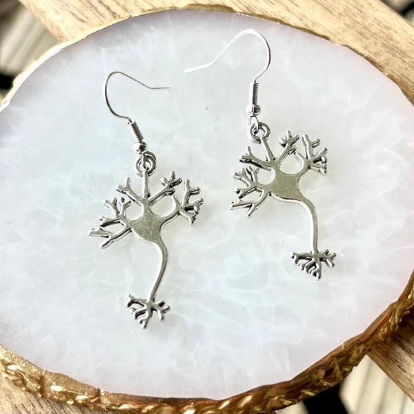 Silver neuron brain earrings