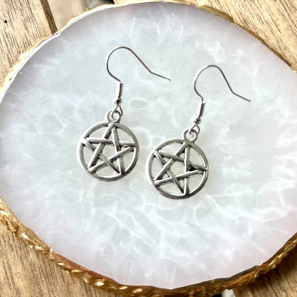 Silver Pentagon Satanist Earrings