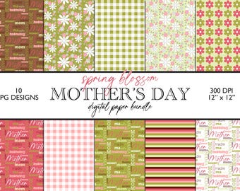 Mothers Day Digital Paper, Mothers Day Scrapbook, Spring Digital Paper, Spring Scrapbook Paper, Gifts For Mom, Mothers Day Paper Bundle