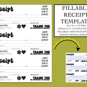 Fillable Receipt Template PDF, Receipt PDF for Small Business, Business Receipt, Business Forms, Editable PDF, Electronic Receipt