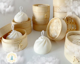 Xiao Long Bao Candle w/ Reusable Bamboo Steamer Gift Box | Soup Dumpling | Soy Wax Decorative Sculptural Candle | Chinese Lunar New Year